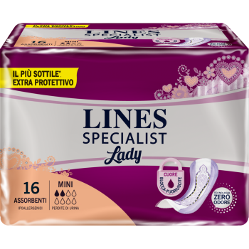 lines specialist lady mini assorbenti per incontinenza urinaria 16 pezzi