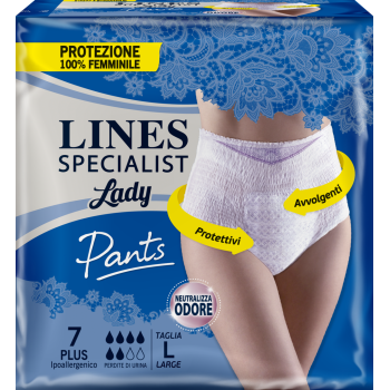 lines specialist lady pants plus taglia l (95-125 cm) mutandina per incontinenza urinaria 7 pezzi