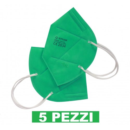 Mascherine FFP2 CE2834 Adulti Verde Rysam RSN95B - 5 Pezzi Busta Richiudibile