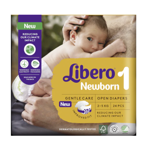 Libero Newborn - Pannolino Per Bambino Taglia 1 Peso 2-5kg 24 Pezzi