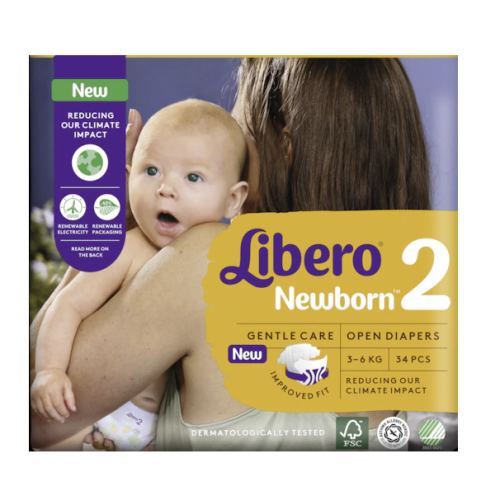 Libero Newborn - Pannolino Per Bambino Taglia 2 Peso 3-6kg 34 Pezzi