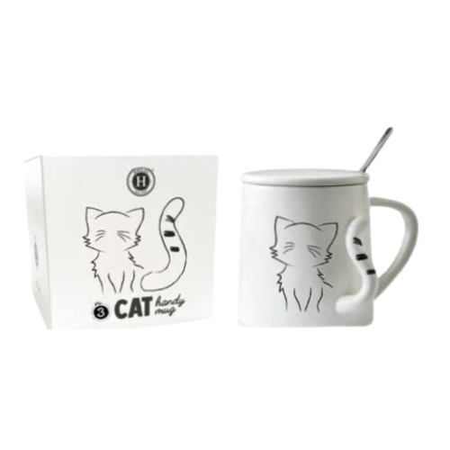 Himalaya Handy Mug Ceramica Cat - Tazza In Ceramica Decorata Con Cucchiaino Gatto 350ml