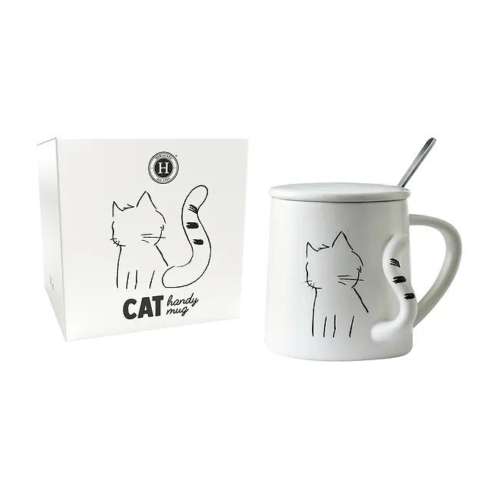 Hymalaya Handy Mug Cat - Tazza In Ceramica Decorata Con Cucchiaino Gatto 350ml