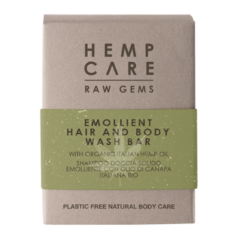 hemp care raw gems emollient hair & body wash bar - shampoo doccia solido nutriente con olio di canapa italiana bio 80g