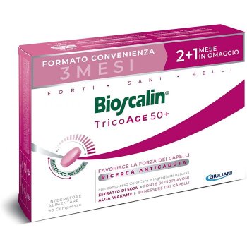 bioscalin tricoage 50+ anticaduta e antieta' capelli donna formato convenienza 90 compresse ( 1 mese omaggio )