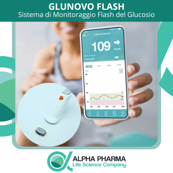 Glunovo Flash I3 - Sistema di Monitoraggio Flash del Glucosio - 1 Applicatore + 2 Sensori + Trasmet