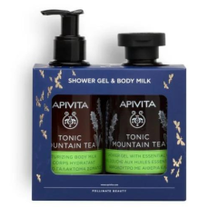 apivita cofanetto gift idea regalo - shower gel & body milk shower gel e latte corpo idratante tonic mountain tea - 2 pezzi