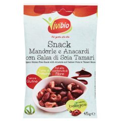 vivibio snack mandorle e anacardi con salsa soia tamari 45g