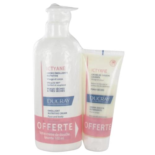 Ducray Ictyane Crema Emolliente Nutritiva 400ml + Crema Doccia Detergente 100ml Omaggio