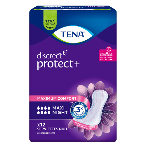 Tena Discreet Protect Plus Maxi Night - Pannoloni Incontinenza Notte 12 Pezzi