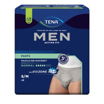 tena men active fit pants normal grey s/m - mutandine assorbenti da uomo 8 pezzi
