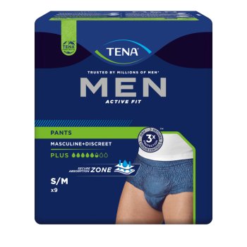 tena men active fit pants plus blue s/m - mutandine assorbenti da uomo 9 pezzi 