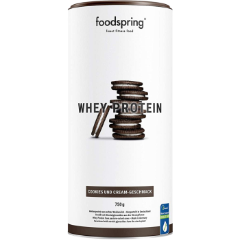 foodspring whey protein - proteine per lo sviluppo muscolare biscotti e crema 750g