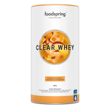 foodspring clear whey - bevanda proteica rinfrescante te' alla pesca e ibisco 480g