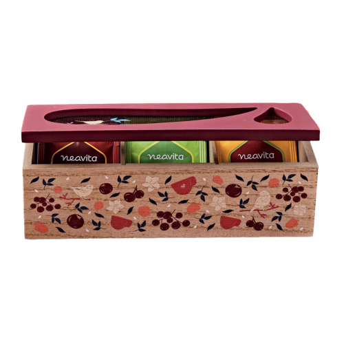 Neavita - Cofanetto In Legno Bio Rosso A 3 Scomparti Con 15 Tisane Assortite