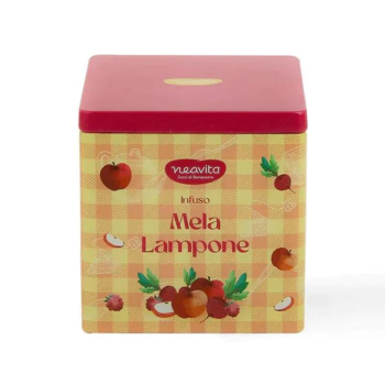 neavita happy fruits - infuso mela e lampone bio in square tin giallo 10 filtroscrigno