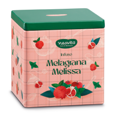 neavita happy fruits - infuso melagrana e melissa in square tin rosa 10 filtroscrigno