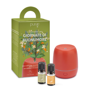 Purae Cofanetto Kit Giornate Buonumore - Diffusore A Ultrasuoni Mini Hibiscus + 2 Oli Essenziali Di Mandarino E Litsea Cubeba