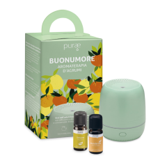 purae kit aromaterapia d'agrumi con diffusore mini timo + 2 oli essenziali biologici di limone e mandarino