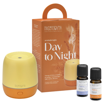 purae kit aromaterapico day to night con diffusore mini arancio-limone e sinergie attiva e rilassa