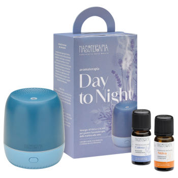 purae kit aromaterapico day to night con diffusore mini ginepro-iris e sinergie attiva e rilassa