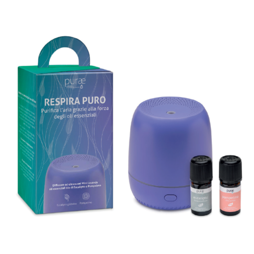 Purae Kit Aromaterapico Respira Puro Petit Lavanda - Diffusore Ad Ultrasuoni + Olio Essenziale Euca