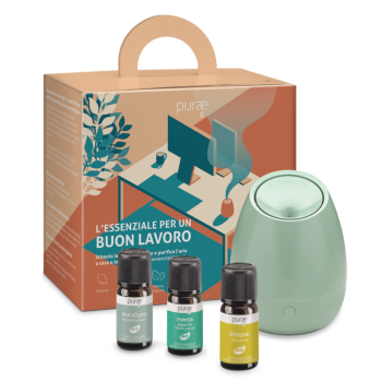 purae kit l'essenziale per un buon lavoro con diffusore a ultrasuoni blossom olive + oli essenziali