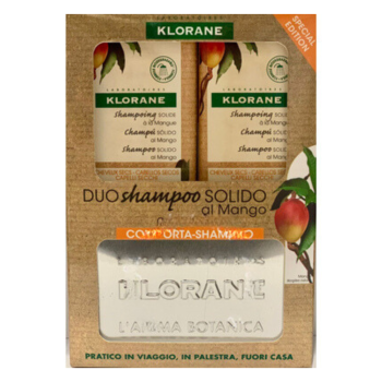 klorane cofanetto duo shampoo solido mango 2 x 80g + porta-shampoo