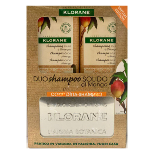 Klorane Cofanetto Duo Shampoo Solido Mango 2 X 80g + Porta-Shampoo