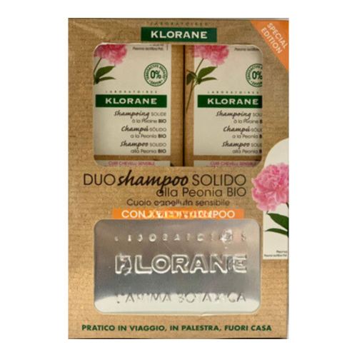 Klorane Cofanetto Duo Shampoo Solido Peonia 2 X 80g + Porta-Shampoo