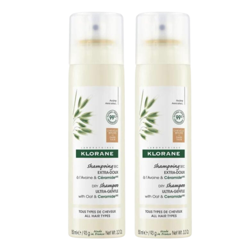 Klorane Shampoo Secco Extra-Delicato All'Avena & Ceramide Capelli Scuri Duo 2 X 150ml