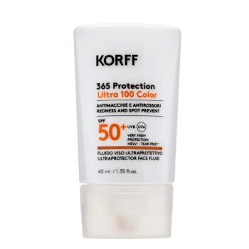 korff sun 365 protection ultra 100 color - fluido viso ultraprotettivo colorato protezione solare spf50+ 40ml