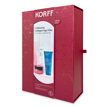 korff cofanetto idea regalo collagen age filler crema viso + siero viso + detergente struccante