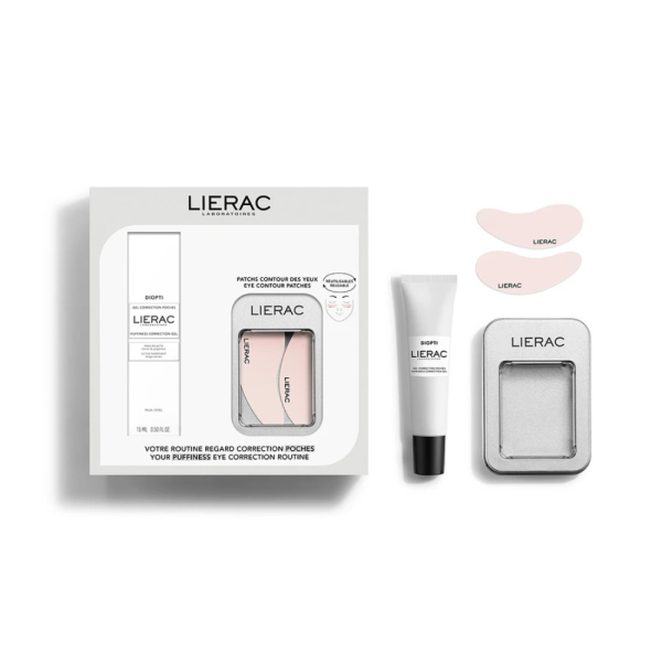 Lierac Diopti Cofanetto Idea Regalo Set Natale Correzione Borse - Gel Contorno Occhi 15ml + I Patch