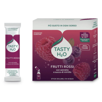 tasty h2o frutti rossi  – integratore idrosolubile con magnesio e vitamine b6-b12 12 stick