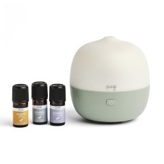 purae diffusore di oli essenziali ad ultrasuoni e lampada luce colorata + 3 oli essenziali bio da 5ml - abies verde