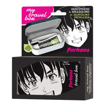 forhans kit da viaggio my travel box boy dentifricio e spazzolino in scatolina metallica