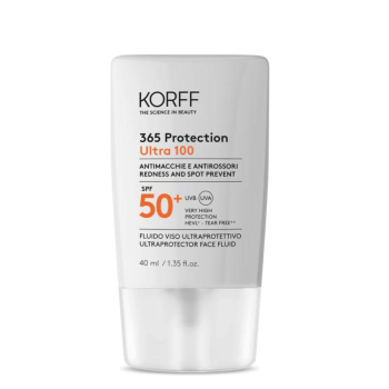 korff sun 365 protection ultra 100 fluido viso solare ultraprotettivo spf50+ protezione molto alta 40ml