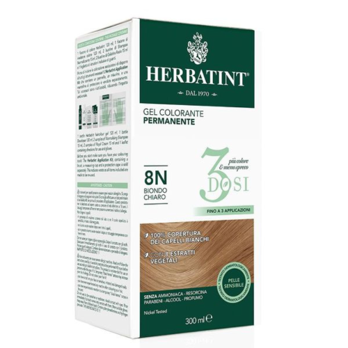 Herbatint Gel Colorante Permanente Senza Ammoniaca 3 Dosi 8N Biondo Chiaro 300ml