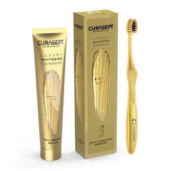 curasept luxury whitening gold dentifricio + spazzolino