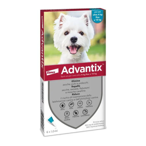 Advantix Spot On Antiparassitario 6 Pipette 1ml Per Cani 4-10kg