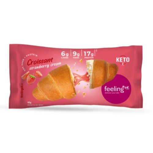 FeelingOk Croissant +Protein ripieno alla Fragola | Dolce Proteico Low-Carb | 65 g