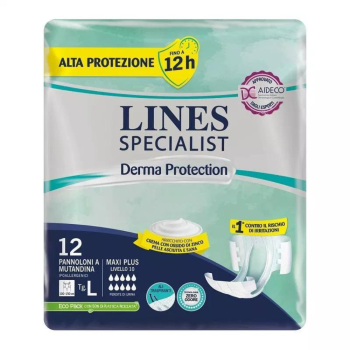 lines specialist derma protection - alta protezione livello 10 taglia l pannoloni a mutandina incontinenza 12 pezzi