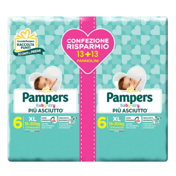 pampers baby dry - xl extralarge taglia 6 ( 15+ kg ) duo 26 pannolini