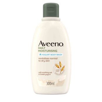 aveeno bagnoschiuma daily moisturising bagnodoccia idratante per pelle secca e normale senza sapone, yogurt vaniglia e avena 300ml