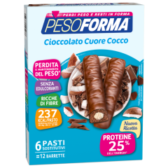 pesoforma barrette al cioccolato con cuore di cocco 12 barrette ( 6 pasti sostitutivi )
