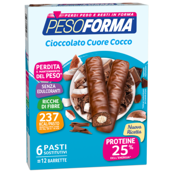 pesoforma barrette al cioccolato con cuore di cocco 12 barrette ( 6 pasti sostitutivi )