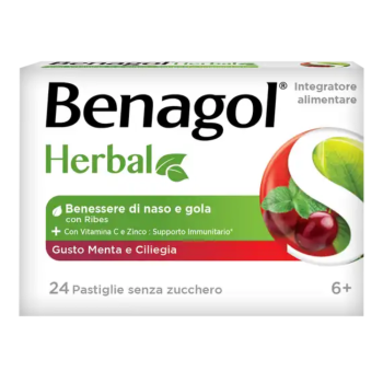 benagol herbal 24 pastiglie menta e ciliegia - 6+ anni