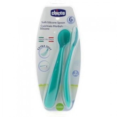 Chicco Cucchiaio In Morbido Silicone Azzurro 6m+ Bi-Pack