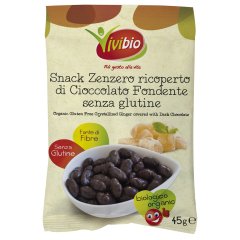 vivibio snack zenzero candito ricoperto di cioccolato fondente 55g